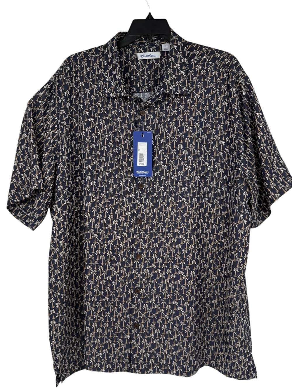 Caribbean Roundtree & Yorke Men’s Size 3XLT Button down Hawaiian Shirt Navy